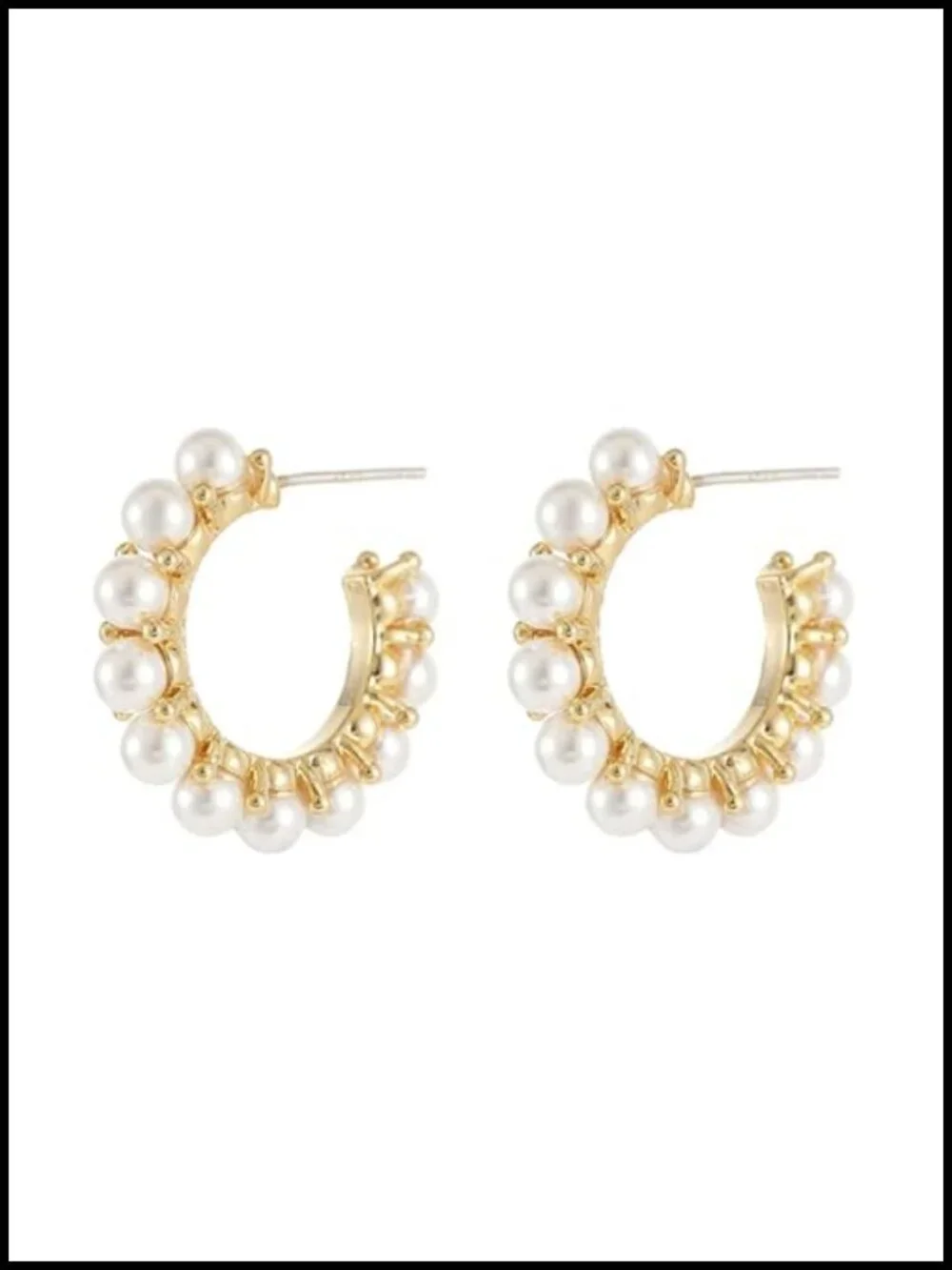 14K Gold Plated Pearl Huggie Hoop Earrings for Women Lightweight Open Circle